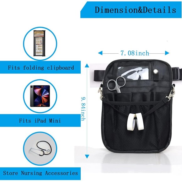 Compact Black Utility Fanny Pack for Nurses - 10 Pocket Organization Solution - Picture 2 of 9